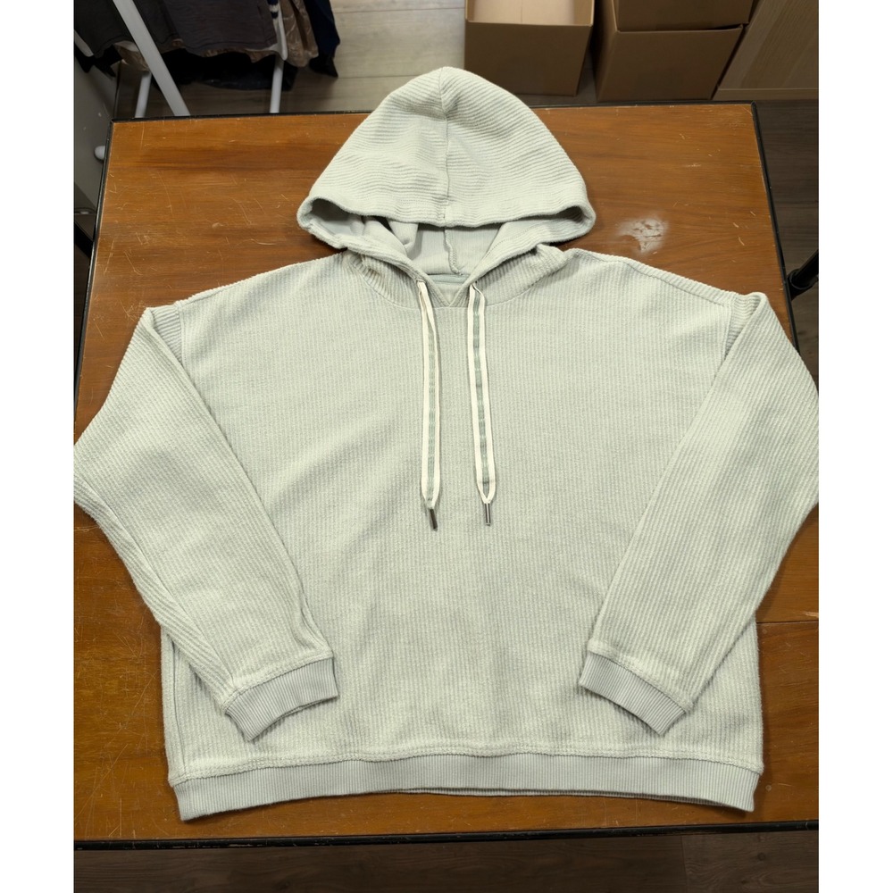 Aerie Corded Ribbed Hoodie Women Small Sage Green Excellent Relaxed 100% Cotton